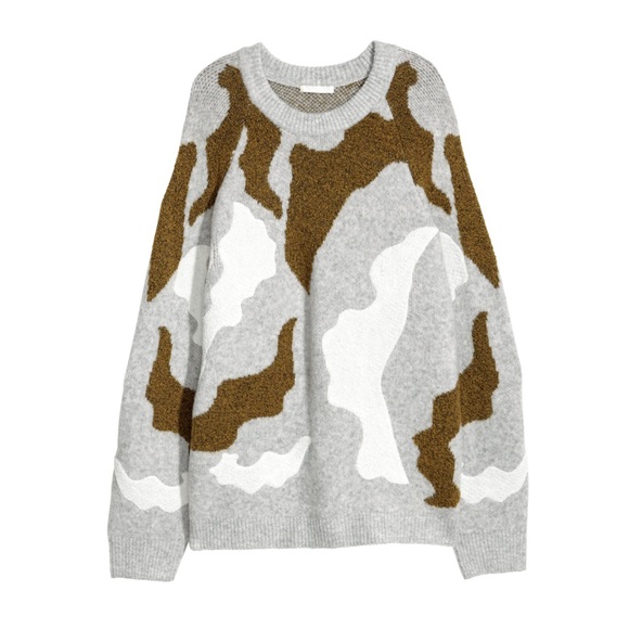 H&M Women's Oversized Jacquard Knit Camouflage Pattern Sweater M - Picture 1 of 6